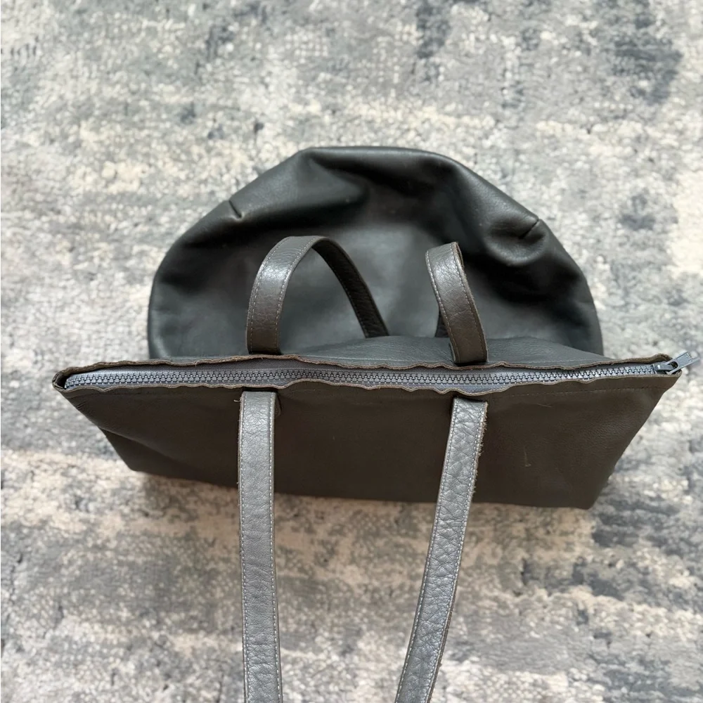 Rare Baggu Distressed Raw Milled Leather Tote, Slate Grey